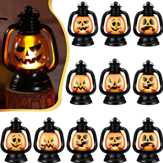 12 Pcs Halloween Mini Pumpkin Lantern 3.54 Inch Jack O Lantern Table Centerpiece with Flickering LED Candle for Indoor Outdoor