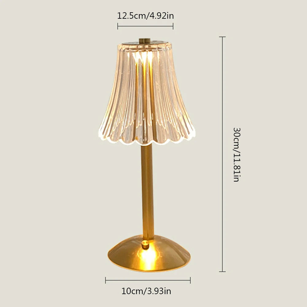 Crystal Table Lamp Rechargeable 3 Colors Portable Gold Metal Beside Lamp 2000mAh Battery Operated Dimmable Touch Light