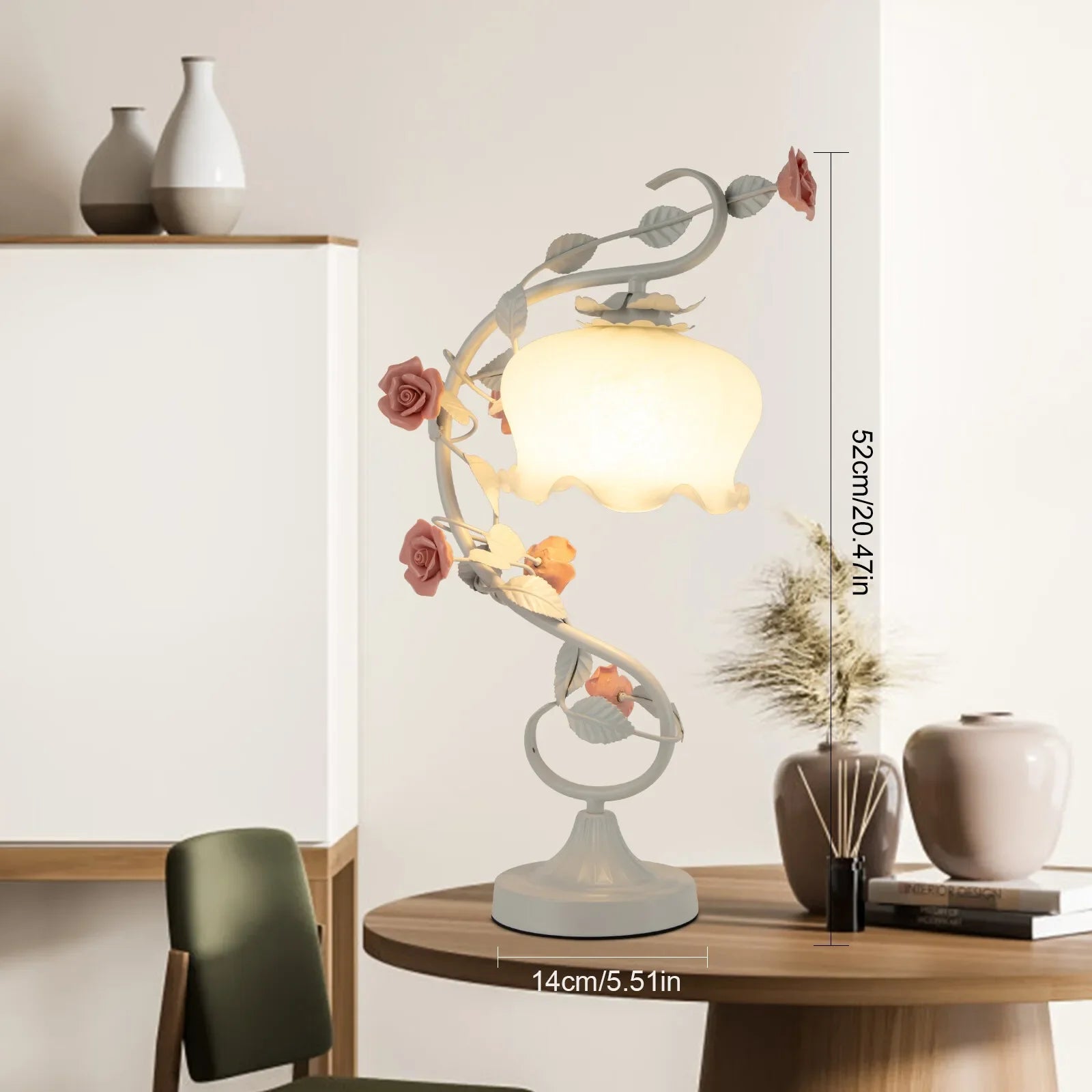 60W Flower Table Lamp E26 Glass Lampshade Lily Shaped Green Bedside Desk Light Gorgeous Ornament