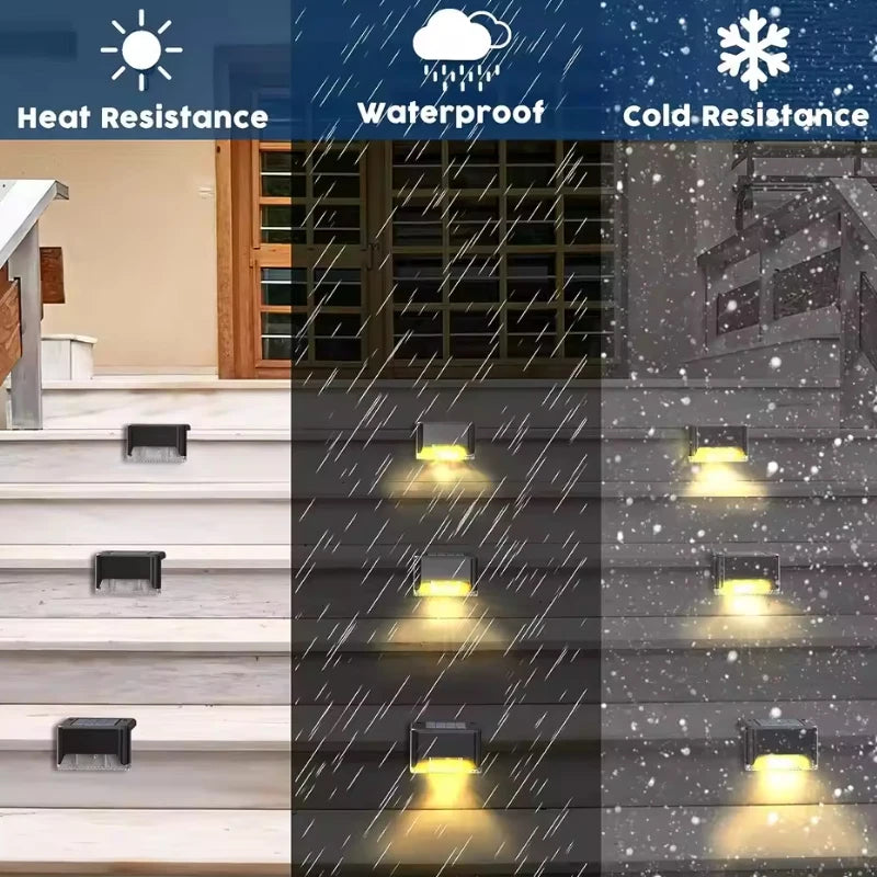 4/8/16Pcs Warm LED Solar Step Lamps Outdoor Waterproof Patio Light Deck Lamp for Railing Stairs Step Fence Yard Patio Pathway