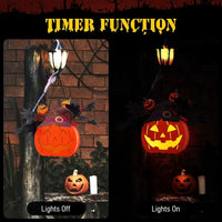 10 inch Lighted Big JackOLantern with Maple Leaves Berries Twigs Witch's Hat BatteryOperated Premium Wood Pumpkin with Timer fo
