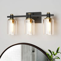 3-Light Modern Bathroom Vanity Light Fixture Above Mirror, Metal & Glass Construction, Hardwired for Easy Installation