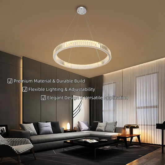 110-240V 95W Pendant Lamp,80CM Modern Silver Crystal Chandelier,3-Color Dimmable,Modern Ceiling Light,for Living Room,Bedroom