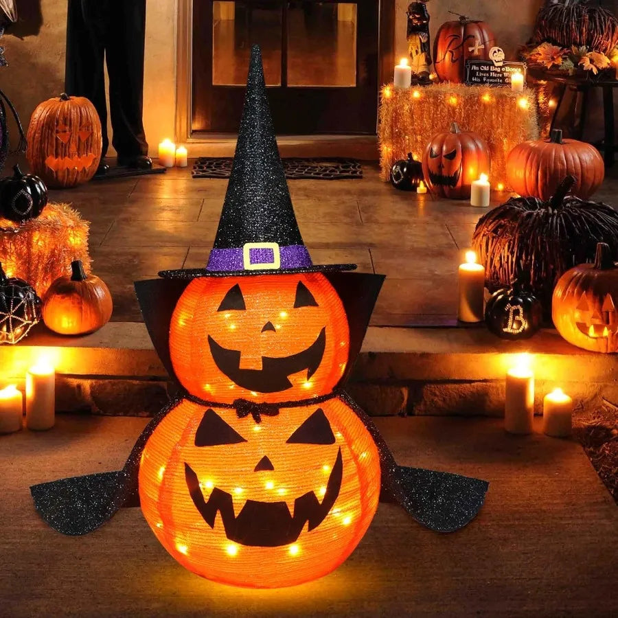 3FT Halloween Collapsible Pumpkin Decoration with 50 LED PopUp Pumpkin Lamp and Star Cap PlugIn JackOLantern with Durable Metal