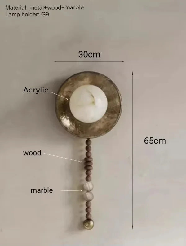American Retro Old Gold Round Wall Light Loft Handmade Long Sconce Personality Living Room Lobby Hotel Villa Wooden LED Lighting