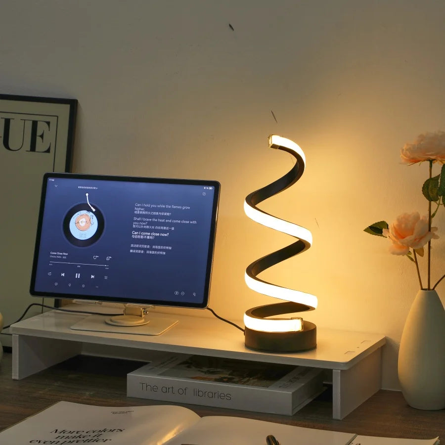 1PC Simple Spiral External Emitting Bright Desktop Desk Lamp, USB - Three-color Lighting, Suitable for Living Room and Bedroom D