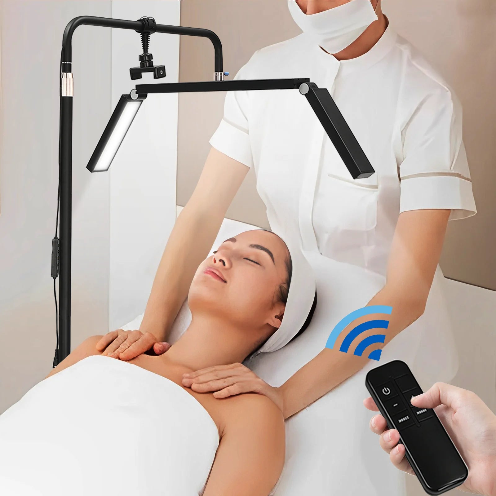 40W LED Half Moon Floor Lamp Dimmable 3-Color 3600LM, Height & Angle Adjustable for Makeup, Salon, Live Streaming