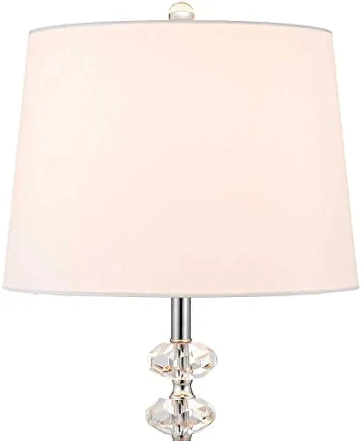 Bedside Table Lamp Set of 2 w/Off-White Drum Shade 23" Modern Clear Stacked Crystal Ball Nightstand for Bedroom Collection
