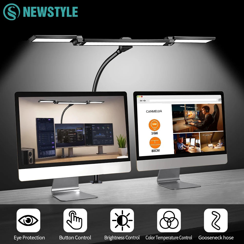 3-head Eye Caring Architect Lamp with Clamp Computer Monitor Gooseneck Smart Light 5 Color Flexible Table Lamp for Home Office