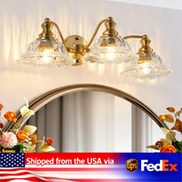 24 Inch 3-Light Vintage Bathroom Wall Sconce – Elegant Golden Metal and Glass Lampshade Vanity Light Fixture (No Bulb)