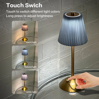 Cordless Table Lamp Wireless Bedside Lamp USB Rechargeable Dimmable Sleeping Light Touch Control for Restaurant Bar Coffee Shop