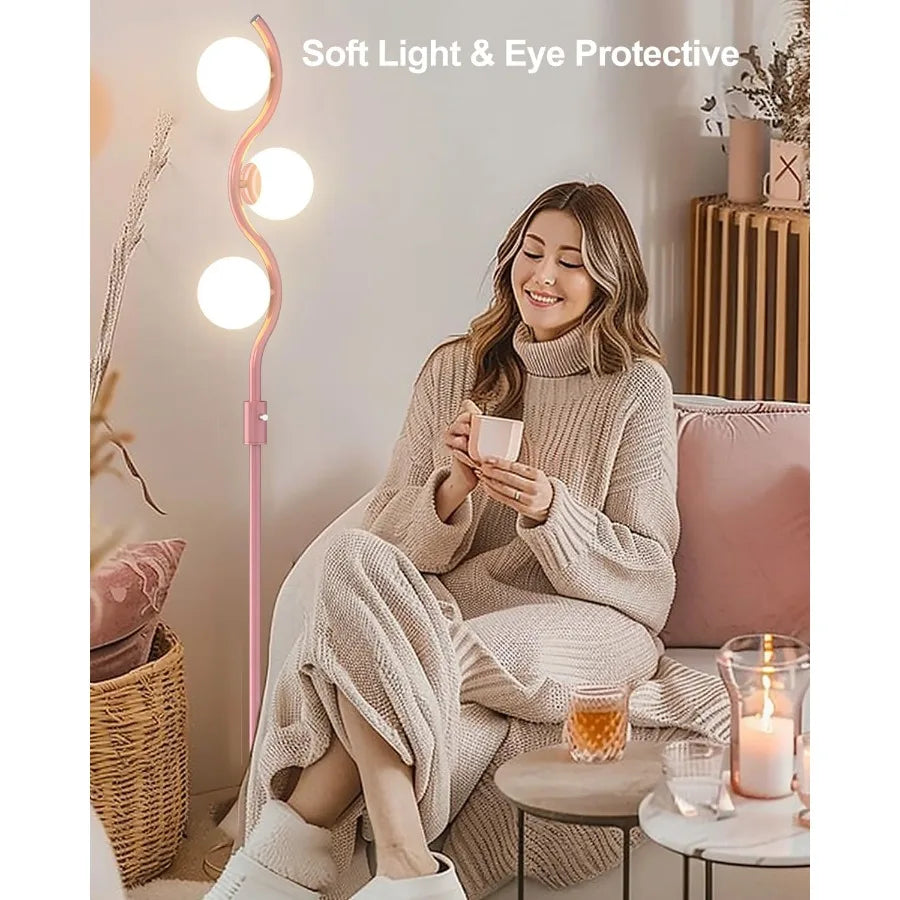 60IN Dimmable Pink Floor Lamp with Stepless Dimming Feature and 3Pcs G9 3000K Warm White Bulbs Modern Mid Century Style Standin