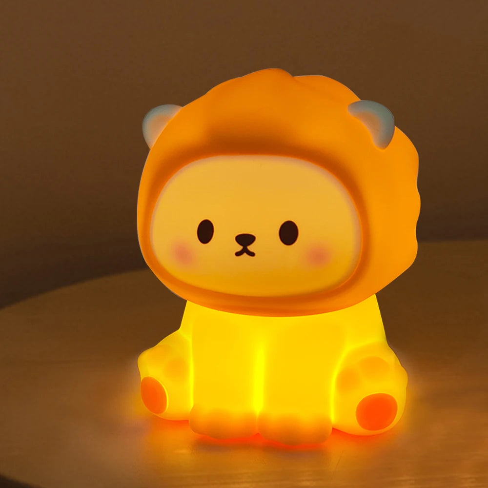 Cute Panda LED Night Lights Lion Silicone Sleeping Lamp USB Rechargeable Timing Bedside Baby Nightlights For Birthday Gift