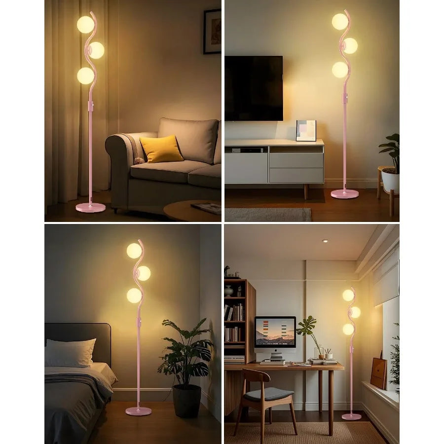 60IN Dimmable Pink Floor Lamp with Stepless Dimming Feature and 3Pcs G9 3000K Warm White Bulbs Modern Mid Century Style Standin