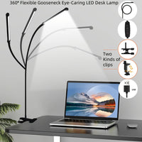 10W LED Desk Lamp with Clamp Dimmable Clip On Reading Light 10 Brightness Level 3 Lighting Modes Flexible Study Table Lamp USB