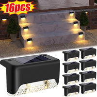4/8/16Pcs Warm LED Solar Step Lamps Outdoor Waterproof Patio Light Deck Lamp for Railing Stairs Step Fence Yard Patio Pathway