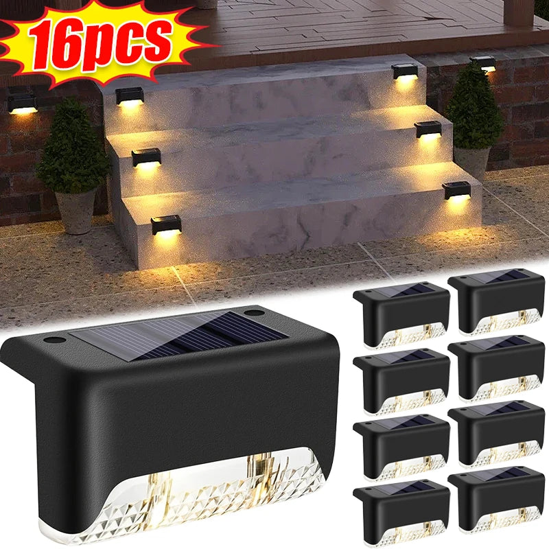 4/8/16Pcs Warm LED Solar Step Lamps Outdoor Waterproof Patio Light Deck Lamp for Railing Stairs Step Fence Yard Patio Pathway