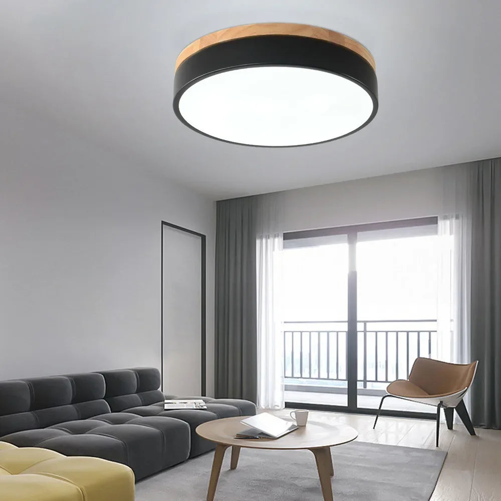 Bymaocar Modern LED Ceiling Light Minimalist Wood Style Flush Mount Three-color Ceiling Light Fit 10-15m² Area 360° Illumination