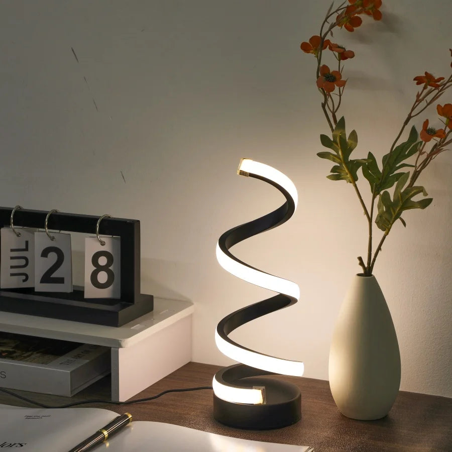 1PC Simple Spiral External Emitting Bright Desktop Desk Lamp, USB - Three-color Lighting, Suitable for Living Room and Bedroom D