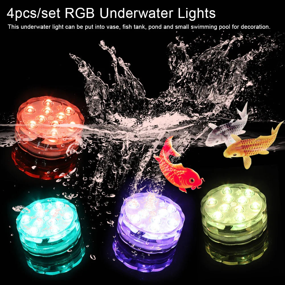 4pcs/Set LED RGB Lights Waterproof Remote Control Underwater Lamp Wedding Party Vase Decor