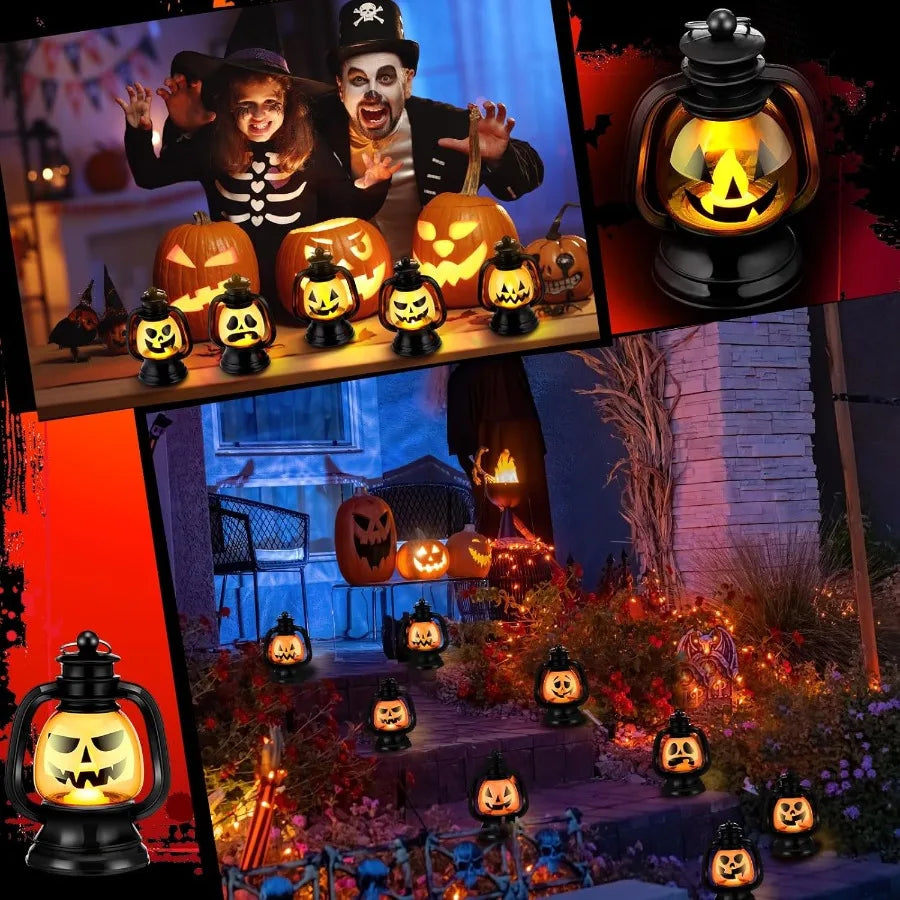 12 Pcs Halloween Mini Pumpkin Lantern 3.54 Inch Jack O Lantern Table Centerpiece with Flickering LED Candle for Indoor Outdoor