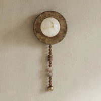 American Retro Old Gold Round Wall Light Loft Handmade Long Sconce Personality Living Room Lobby Hotel Villa Wooden LED Lighting