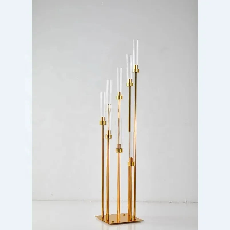 2/4/5/10pcs 8 Heads Metal Candelabra Candle Holders Road Lead Table Centerpiece Gold Candelabrum Stand Pillar Candlestick weddin
