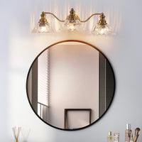 24 Inch 3-Light Vintage Bathroom Wall Sconce – Elegant Golden Metal and Glass Lampshade Vanity Light Fixture (No Bulb)