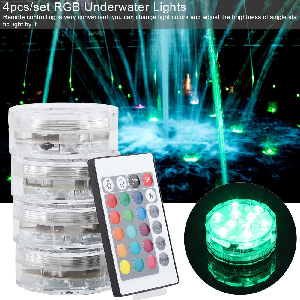 4pcs/Set LED RGB Lights Waterproof Remote Control Underwater Lamp Wedding Party Vase Decor