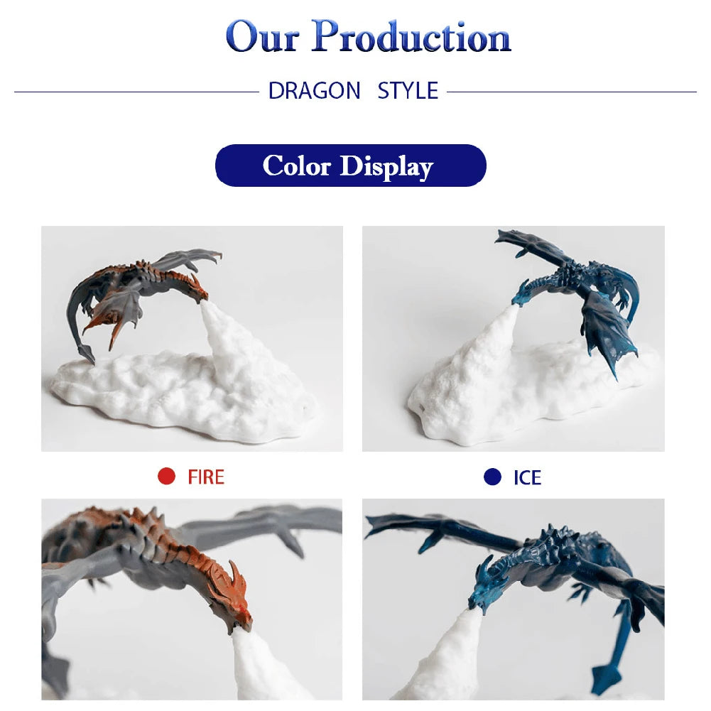 3D Printed Table Lamp Eye Protection Fire/Ice Dragon Nightstand Lamp Kids Sleep Accompany Tabletop Light for Bedroom/Living Room