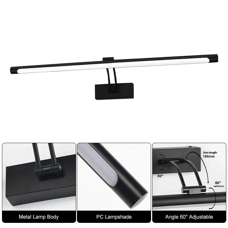 Black Rotatable LED Wall Lamps Dressing Table Make-up Mirror Front Lights Bathroom Corridor Picture Light AC85-265V Wall Sconce