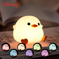 GGbingo Rechargeable Night Light LED Cartoon Animal Silicone Lamp for Kids Touch Sensor Timer USB Children's Room Dec