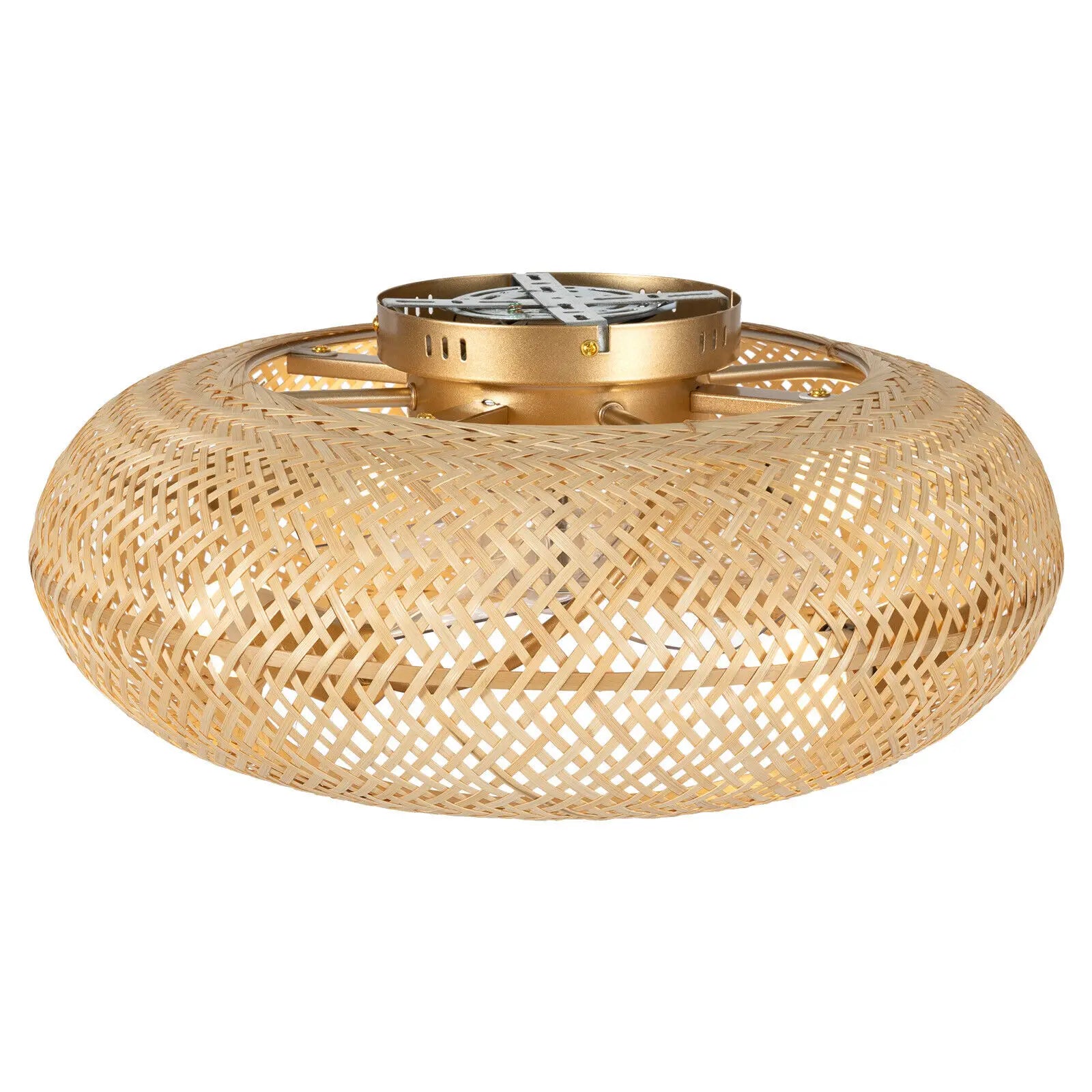 20" Farmhouse Boho Rattan Woven Bamboo Ceiling Fan with Light w/ Remote Control