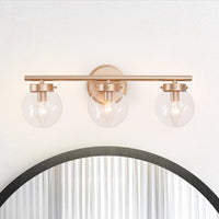 3-Light Brushed Gold Vanity Light, Modern Wall Sconces with Clear Glass Globe Shade, Bathroom Wall Lights for Mirror Kitchen Bed