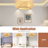 20" Farmhouse Boho Rattan Woven Bamboo Ceiling Fan with Light w/ Remote Control