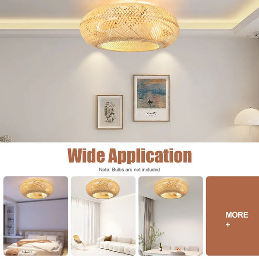 20" Farmhouse Boho Rattan Woven Bamboo Ceiling Fan with Light w/ Remote Control