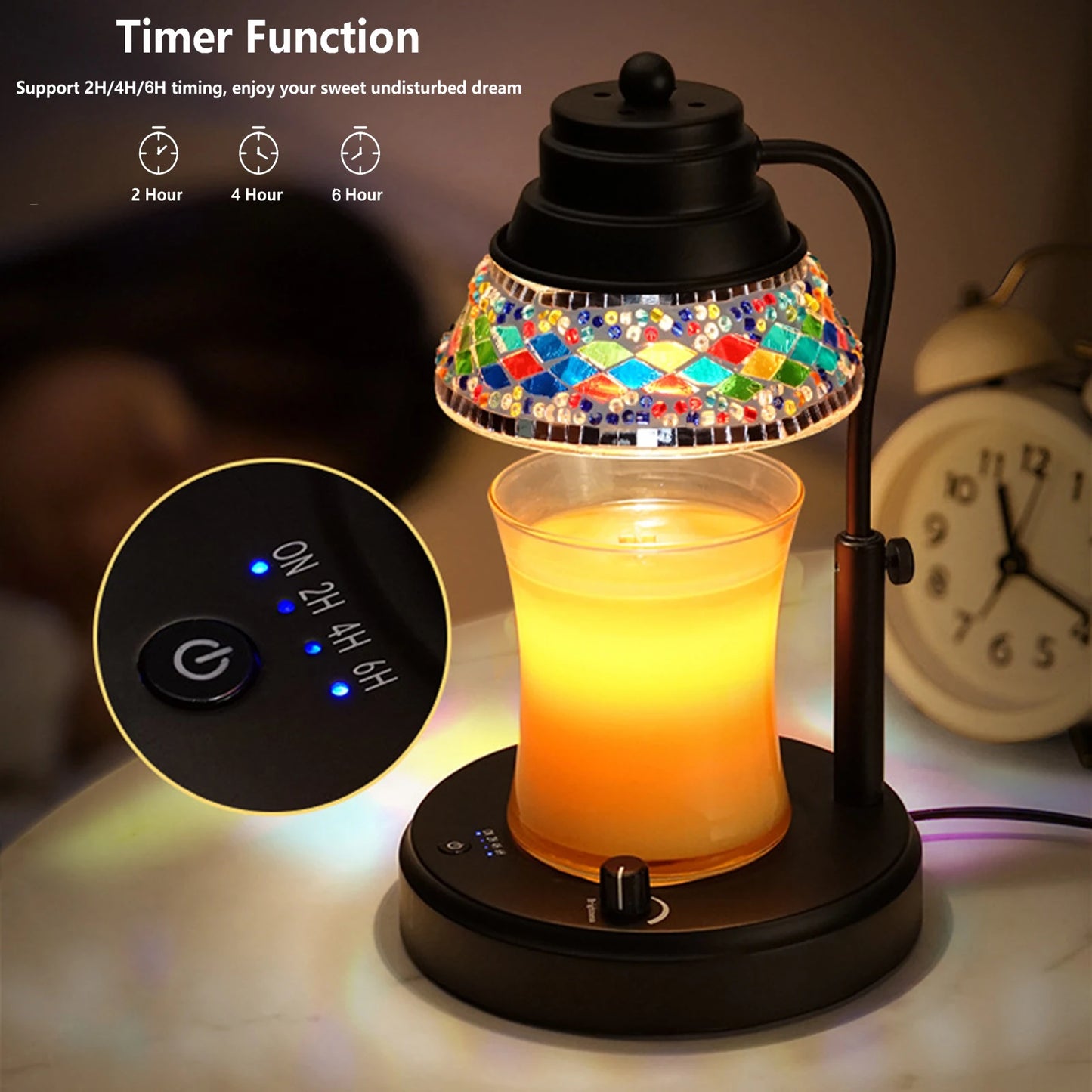 Colorful Candle Warmer Lamp With Timer and Dimmer Diamond Lampshape Wax Melting Lamp Adjustable Height Lattern Home Decor Gift