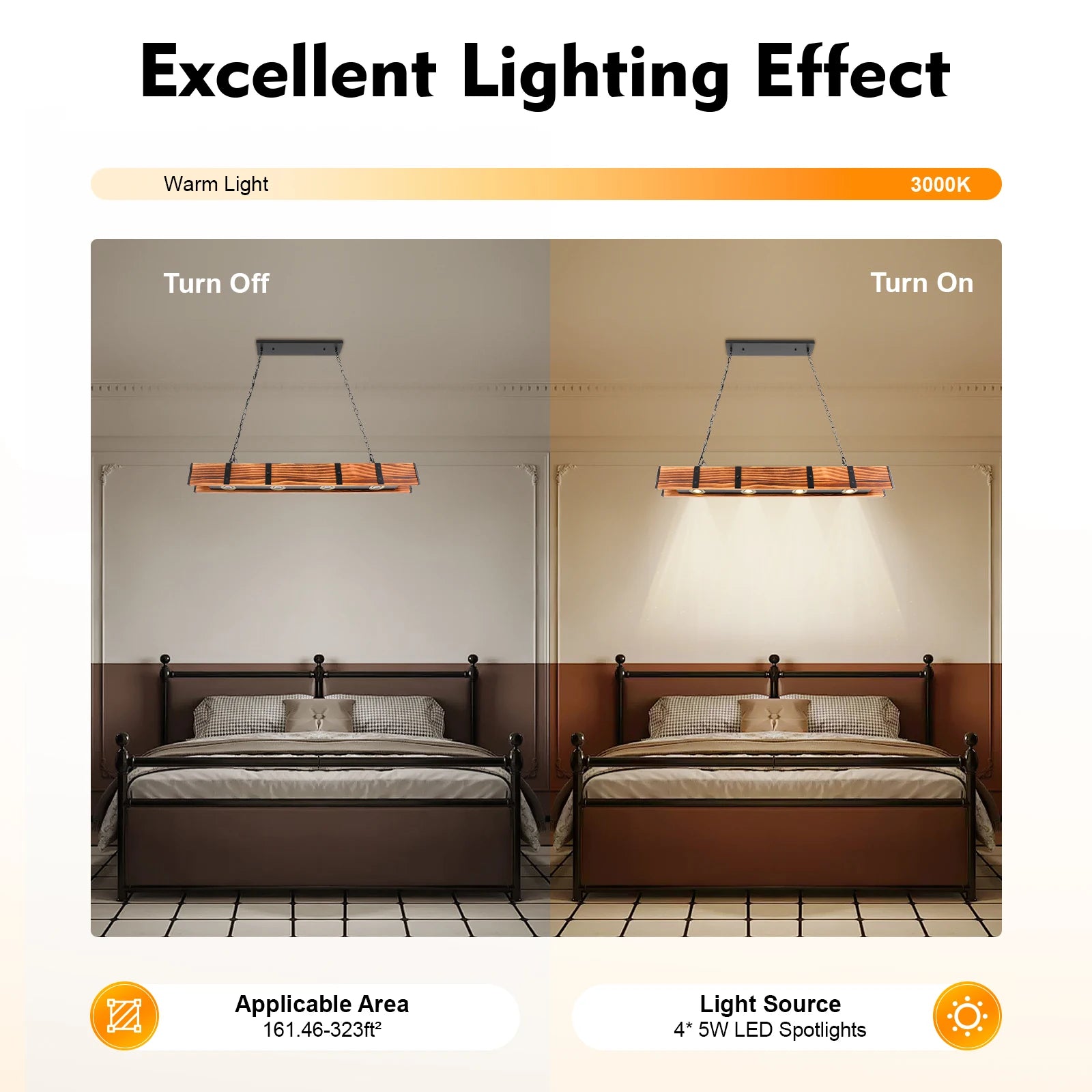 Ceiling Light Vintage Rustic Lamp Wood Beam Farmhouse Chandelier Pendant Lamp US