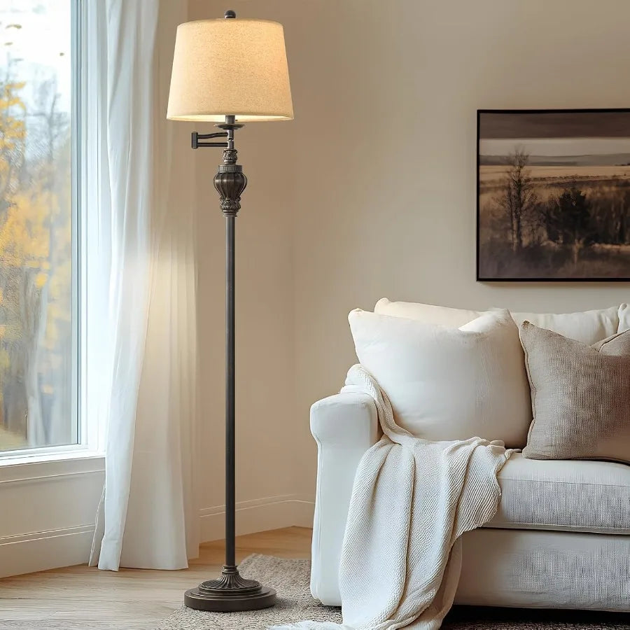 61 Vintage Floor Lamp with 350 Adjustable Swing Arm for Bedroom Living Room Bedside Nightstand Retro Farmhouse Mid Century Styl