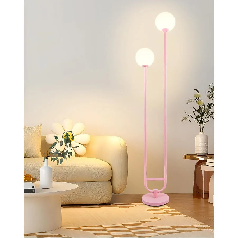 63IN Pink Floor Lamp Modern Mid Century Globe Standing Lamps with 3000K LED Bulbs Candle Holder Style Unique Vintage Tall Floor