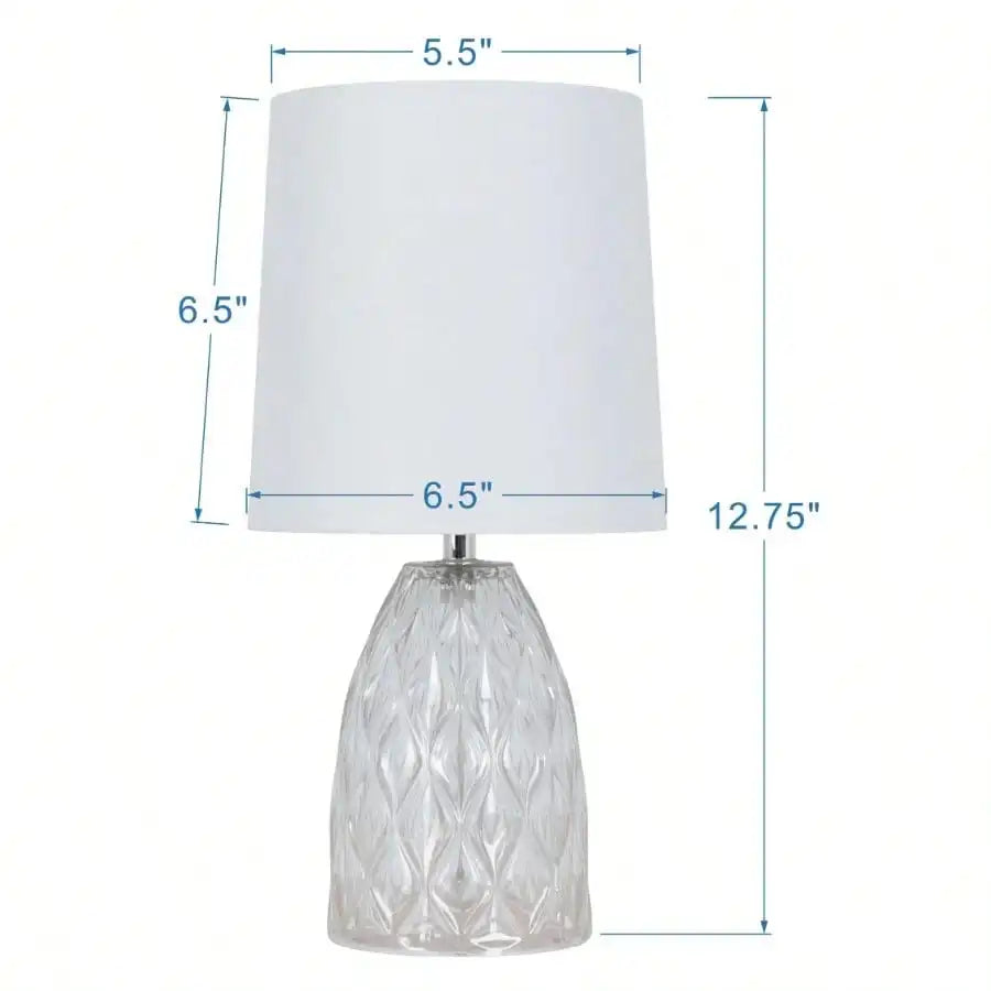 12.75" Mini Clear Glass Table Lamp with White Shade，Easy operation