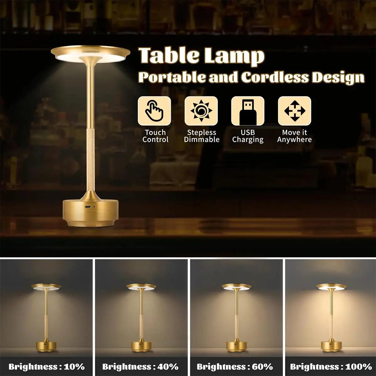 3 Color Table Lamp Silver Rechargeable Lamps For Table Usb Led Touch Dimmable Black And Gold Gold Modern Creative Eye Protecting