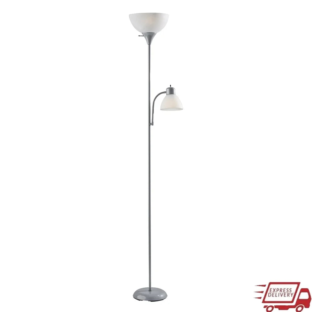 72 Inch Modern Floor Lamp with Adjustable Reading Light 3 Way Rotary Switch Plastic Shades Living Room Bedroom Office
