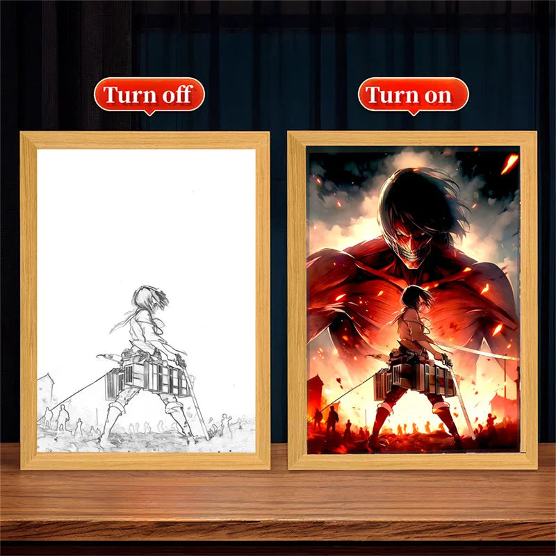 Anime Attack on Titan Night Light Painting Picture Frame Room Decor Home Wall Decorative Art For Bedroom Friends Gifts Moon Lamp