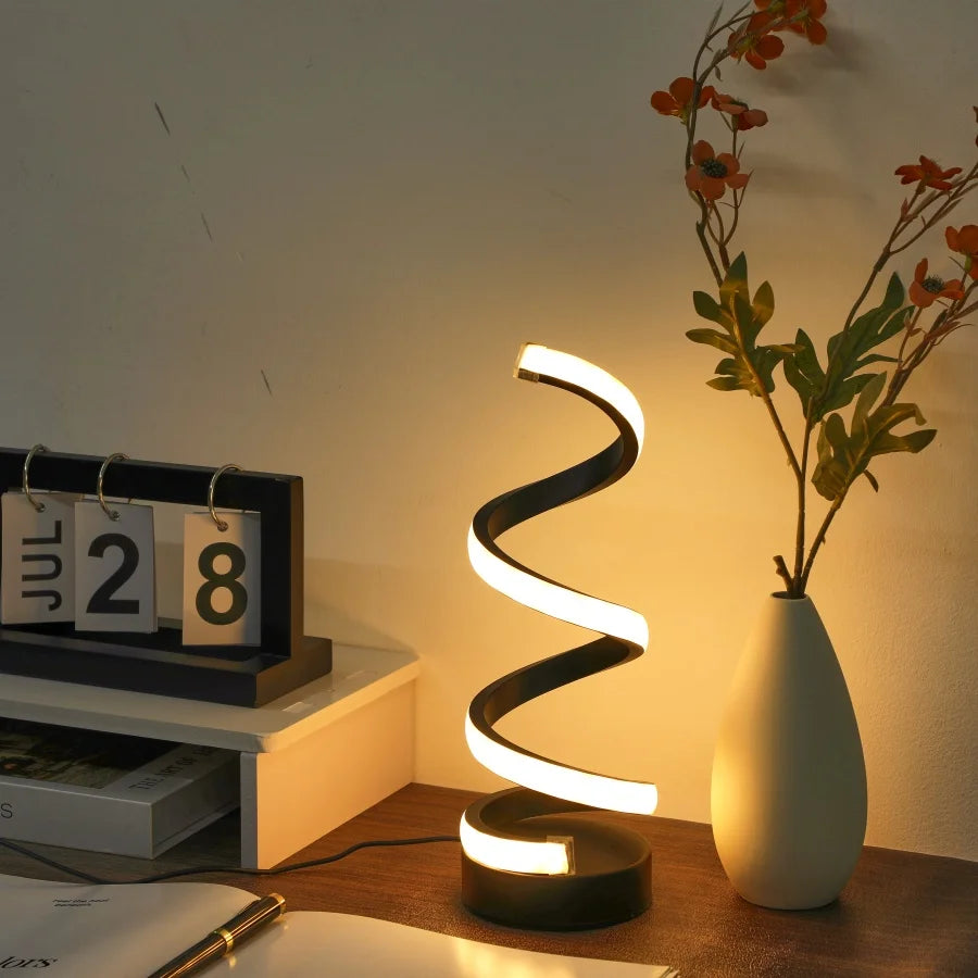 1PC Simple Spiral External Emitting Bright Desktop Desk Lamp, USB - Three-color Lighting, Suitable for Living Room and Bedroom D