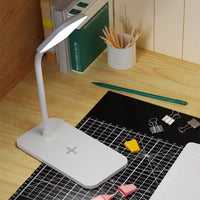 Desk Lamp with Wireless Charger and USB Plug in Port Bedside Night Light  Dimmable Eye-Caring  Gaming Reading
