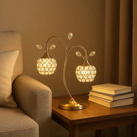 17.25 "Rose Gold 2-Flower Clock Glass Metal Modern Simple Desk Lamp Iron Art Suitable For Bedhead, Desk Warm Decoration 3000K