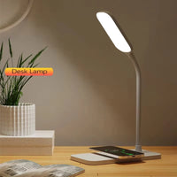 Desk Lamp with Wireless Charger and USB Plug in Port Bedside Night Light  Dimmable Eye-Caring  Gaming Reading
