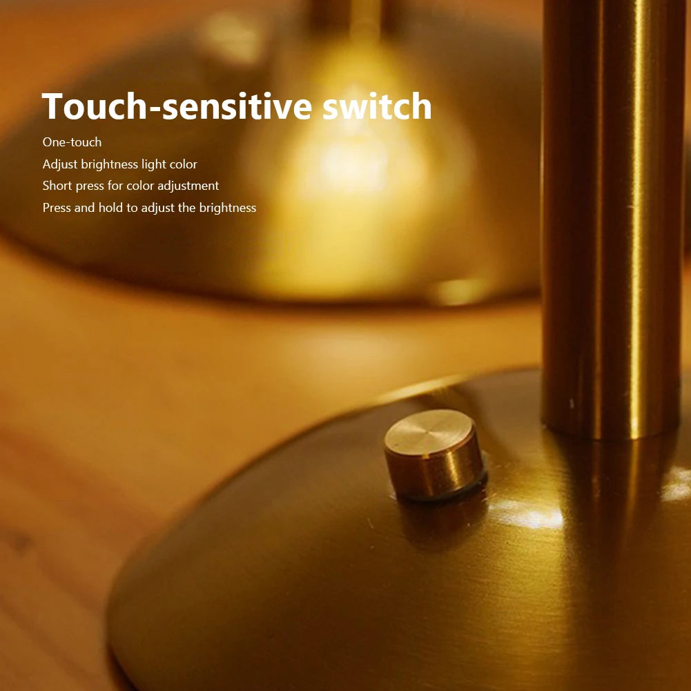 Crystal Table Lamp Rechargeable 3 Colors Portable Gold Metal Beside Lamp 2000mAh Battery Operated Dimmable Touch Light
