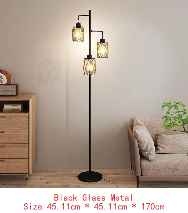 67" Tree-Shaped Floor Lamp with 3 Lights, Glass Shade, Foot Switch, Modern Design for Living Room Lighting